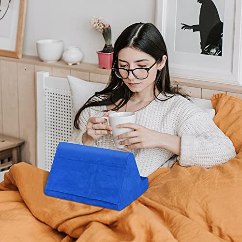 BZVV Tablet Pillow Stand with Pocket,Adjustable 3 Viewing Angle,Lazy Holder for Bed Sofa,Compatible with iPads Tablets eReaders Smartphones Books Magazines - color: Blue