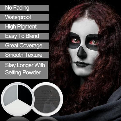 MEICOLY Black White Light Grey Face Body Paint Palette,Halloween Zombie Skeleton Makeup Face Paint,Clown Black White Makeup for Adults and Kids,Professional Body Paint Face Painting for SFX Cosplay - color: black white grey face paint palette