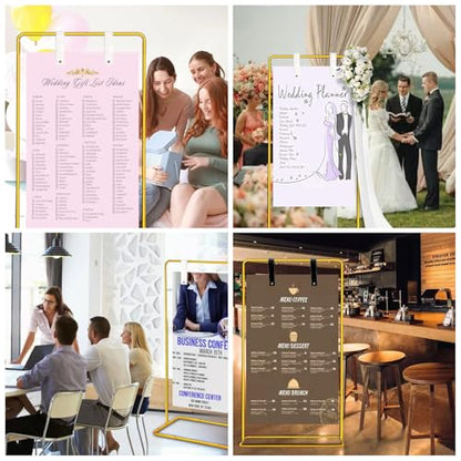 Wedding Sign Holder with 3 Pairs of Leather Straps & 6 Ribbons, Adjustable Height 50"/68" Heavy Duty Easel Stand for Display, Portable Wedding Welcome Sign Stand with Carrying Bag & Digital Templates (Gold)
