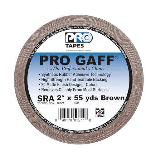 ProTapes Pro Gaff Premium Matte Cloth Gaffer's Tape With Rubber Adhesive, 11 mils Thick, 55 yds Length, 2" Width, Brown (Pack of 1)