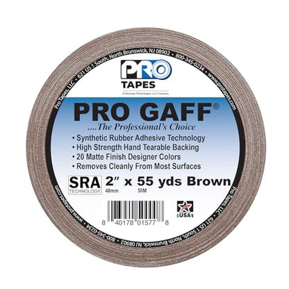ProTapes Pro Gaff Premium Matte Cloth Gaffer's Tape With Rubber Adhesive, 11 mils Thick, 55 yds Length, 2" Width, Brown (Pack of 1)