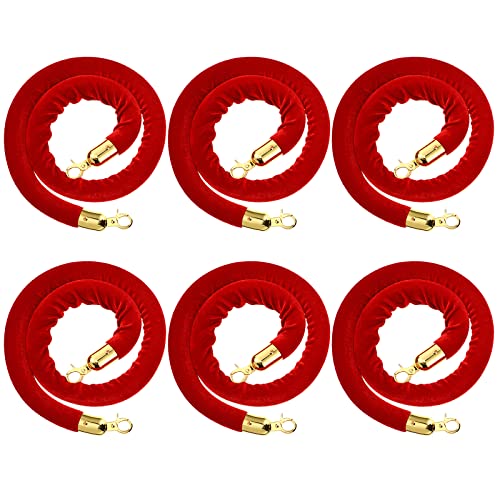 6 Pieces Velvet Stanchion Rope Bulk 4 Feet Party Crowd Control Barrier Safety Velvet Rope with Gold Hook for Movie Theater Opening, Hotel, Carpet, Not Include Stanchion Post(Red) - color: Red