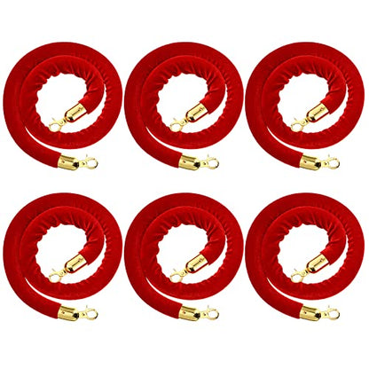 6 Pieces Velvet Stanchion Rope Bulk 4 Feet Party Crowd Control Barrier Safety Velvet Rope with Gold Hook for Movie Theater Opening, Hotel, Carpet, Not Include Stanchion Post(Red) - color: Red