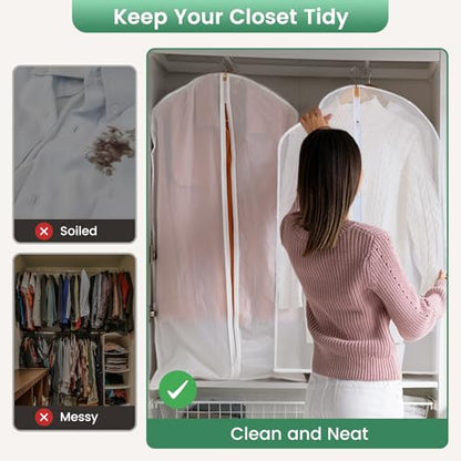 Carbrea 6 Pack Translucent Garment Bags for Hanging Clohes - 24" x 57" | Thick PEVA Materials, Smooth Zipper, with Zipper Protection, Breathable, Washable, Reusable, for Closet Storage, Travel Use - size: 57 inch