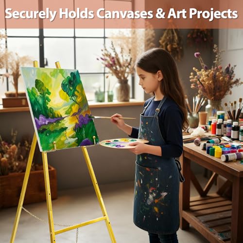 WRINGKIT Gold Easel Stand for Sign, Heavy Duty Art Easel with 4 Tier | Metal Adjustable Display Stand, 42.5'' Height Large Floor Standing Easel for Painting, Poster, Mirror, Welcome Wedding Signs