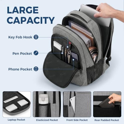 MATEIN Travel Laptop Backpack, 15.6 Inch College School Computer Bag, Grey | Slim Sturdy Business Daypack, Anti Theft Bookbag, Water Resistant, Gift for Men & Women, Personal Item Bag, Mochilas - color: Austere Grey, size: 15.6 Inch