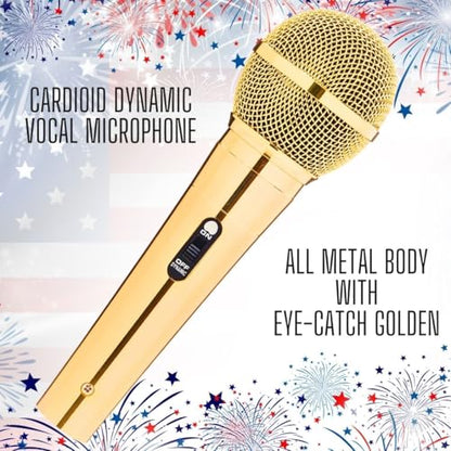 Sparkle Gold Dynamic Vocal Microphone with 10-FT XLR Cable | Cardioid Wired Mic Uses A Brass Coil And Metal Body For Clear Vocals; Glitter Finish Suits Karaoke, Parties And Shows