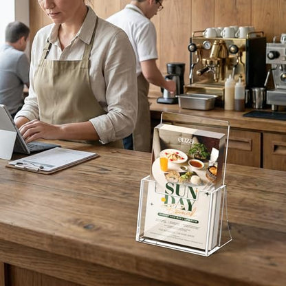 Acrylic Brochure Holder 4 Inch, 4 Pack, 4''x6'' Flyer Holder Display Stands | Clear, Plastic Pamphlet Holder, Flyers, Literature, Magazines, Booklets, Journals, Desk Holder, Office, Countertop Organizer - size: 4" x 6"