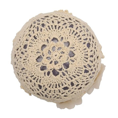 ZLYC Women Cotton Crochet Slouchy Beanie Hat Handmade Knit Summer Skull Cap | Lightweight breathable,boho casual chic look,travel photos festival party,café commute daily wear,beach concert gathering - color: Decorative Flowers Beige
