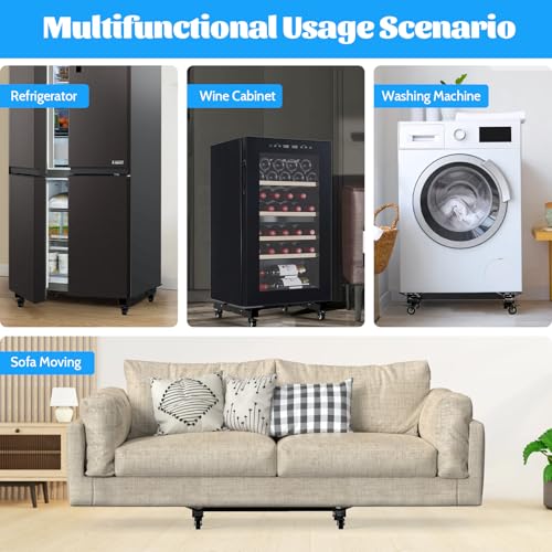 Furniture Dolly 1500LBS Capacity, Adjustable Heavy Duty Iron Moving Dolly Cart with 4 Lockable Caster Wheels, Stand Base for Washing Machine Refrigerator Dryer with Non-Slip Mat Easy Moving
