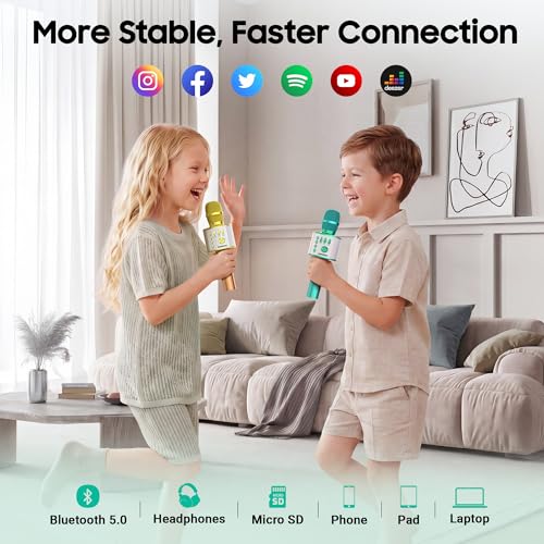 BONAOK Bluetooth Karaoke Microphone, Portable Mic for Adults Kids | Bluetooth 5.0, Echo Mode,Built-in Speaker, SD Card, for iPhone iPad, Handheld,Home Karaoke,Party,Gifts - color: Green