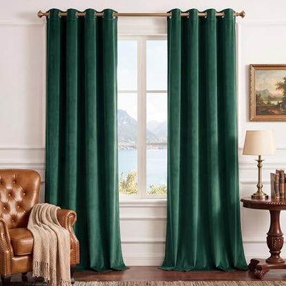 StangH Emerald Green Grommet Velvet Blackout Curtains, W42xL84, 2 Panels - color: Green Series - Emerald Green, size: 42"W x 84"L (Pack of 2)