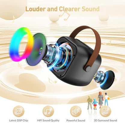 Mini Karaoke Machine for Kids Adults：Portable Bluetooth Karaoke Speaker with 2 Wireless Microphones and Lights for Home Party, Christmas Birthday Gifts for 4-12+ Years Old Girls Boys（Dark） | 360° Surround Sound,5 Voice Effects,Bluetooth 5.0,LED Lights, TF