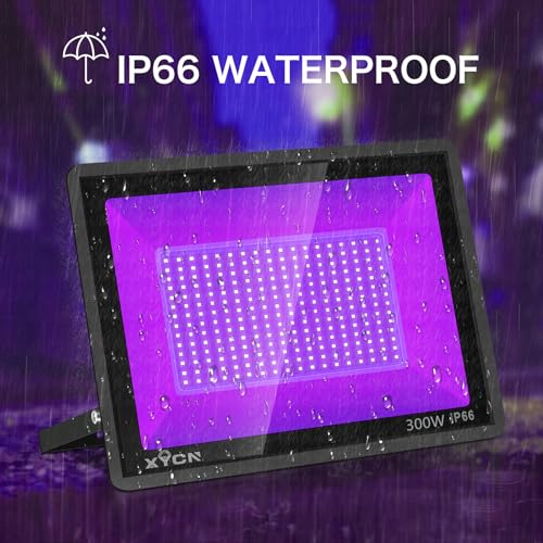 XYCN 4 Pack 300W LED Flood Black Lights,395nm to 405nm UV Outdoor Flood High Power Blacklight Light with Plug in, IP66 Waterproof Large Black Light Spotlight for Glow Party Large Space, Halloween - color: 4pack 300w Led Black Light