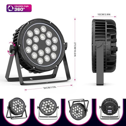 DMX Stage Lights RGBW 4in1 LED Par Light Super Bright 18X18W IP67 Waterproof Sound Activated Auto Play Uplights for Outdoor Wedding Birthday Holiday Music Show Dance Party Stage Lighting (1 Pack)
