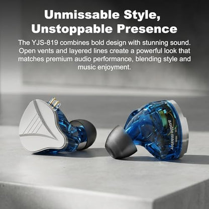 In Ear Monitor Headphones Dual Magnetic Dynamic Driver IEM with Mic, Blue | Hybrid Banlance Armature with Dynamic in Ear Headphones IEM Earphones Gaming Earbuds - color: YJS-819-Blue with Mic