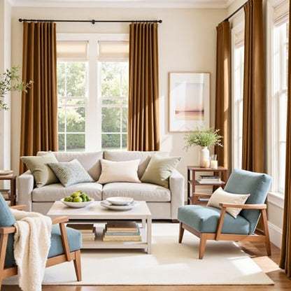 Lazzzy Extra Long Golden Brown Velvet Curtains 42×108 Inch 2 Panels | Soft Velvet, For Tall Windows & High Ceilings, Light Shifting Texture, Elegant Luxury Drape, Rich, Rod Pocket - color: R | Gold Brown, size: 42"W x 108"L (Pack of 2)