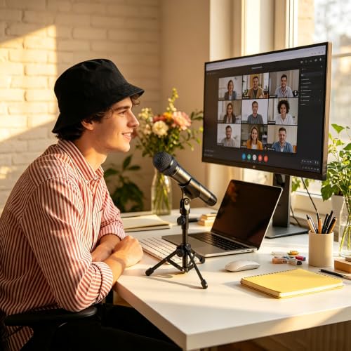 4 Pack Desk Mic Stand, Portable Foldable Tripod Microphone Stand with Mic Clip Holder, Adjustable Tabletop Stand for Blue Yeti, Snowball, Shure SM58, Dynamic & Condenser Microphones ﻿