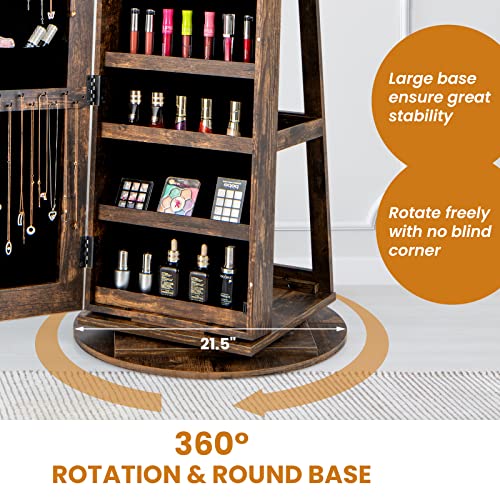 LOKO 360° Swivel Jewelry Cabinet, Lockable Jewelry Organizer (Rustic Brown) - color: Rustic Brown