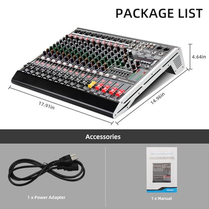 12 Channel Audio Mixer Professional Sound Mixing Board with 99 DSP Effects, 7-band EQ Digital DJ Mixer Console w/USB Bluetooth MP3 for Recording, Independent 48V Power & Mute Button - size: 12 Channel - 17.9inch