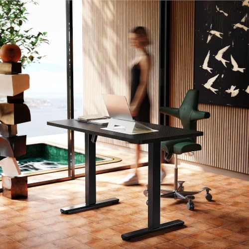 HUANUO 40x24 Inch Electric Standing Desk, Adjustable, Carbon Fiber Black | 176 Lbs Capacity, Smooth Home Office Desk, 4 Memory Presets & Headphone Hooks, 28.3–46.5 Inch Height Range, Easy to assemble - color: Carbon Fiber Black, size: 40" X 24"
