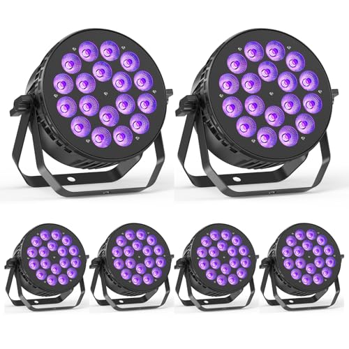 Stage Par Lights, 18X10W RGBW 4-in-1 LED DJ Par Can Light, Full Cast-Aluminum Party Uplight with Strobe Wash Effect by DMX512 & Sound Activated for Wedding Festival Event DJ Live Show, 6 Pack - size: 6 Pack