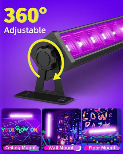 4 Pack 45W Black Light Bar with 6ft Cord+Switch, for Glow Party Halloween | LED Blacklight Fixtures 385-400nm, Each Light Up 25x25ft Area, for Body Paint Fluorescent Tapestry Poster Classroom Bedroom - size: 45W-4Pack