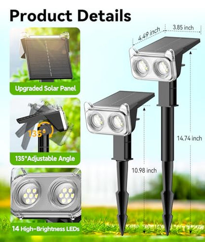 LETMY Solar Lights Outdoor Waterproof IP65, Solar Spot Lights Outdoor With 14 Big LEDs, 2-in-1 Wall Lights & 2 Modes Solar Powered Landscape Spotlights for Garage Pathway Yard Decor Garden Gift 2 Pack - size: 2 PACK