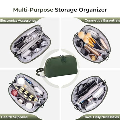 FYY Travel Cable Organizer - 8 Compartments, Lightweight, Water Repellent - color: Green, size: (M) 8.9"× 5.1"× 3.3"