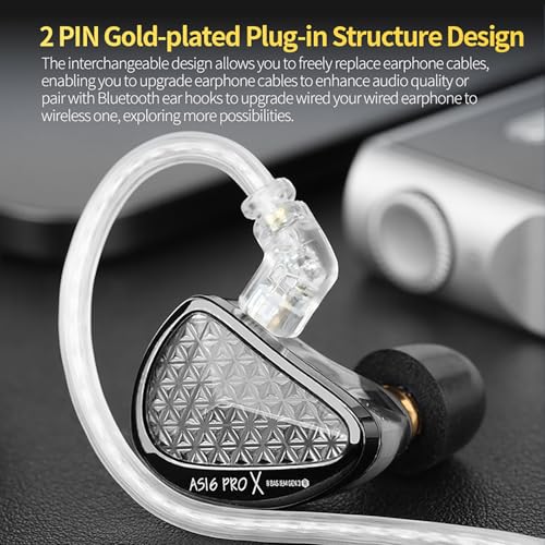 KZ AS16 PRO X in Ear Monitor Headphones HiFi Gaming Earbuds 16BA Balanced Armature Drivers IEM Earphones for Musicians Singers Audiophile Dj Drummers - size: No Mic