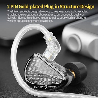 KZ AS16 PRO X in Ear Monitor Headphones HiFi Gaming Earbuds 16BA Balanced Armature Drivers IEM Earphones for Musicians Singers Audiophile Dj Drummers - size: With Mic