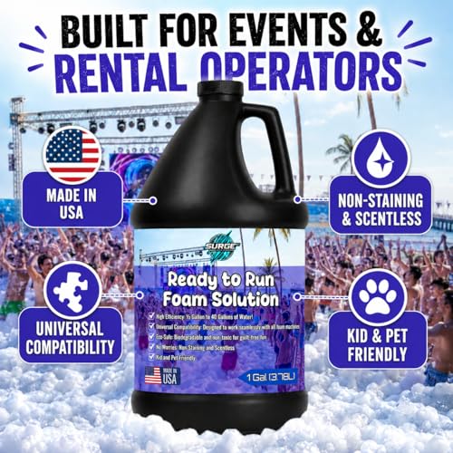 SurgeFX Foam Party Premixed Foam Solution Refill for Foam Machines - Safe, Highly Concentrated Foam for Parties, Weddings, Events - Pet & Human Safe Solution - 1 Gallon