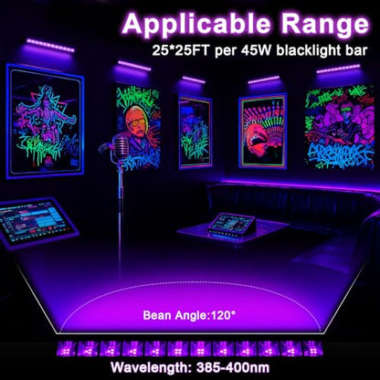 CREATESTAR 2 Pack LED Black Light Bar 45W, IP66 Waterproof Blacklight with Plug & Switch, Black Light for Glow Party, Halloween Decorations, Fluorescent Poster, Body Paint, Bedroom, Classroom