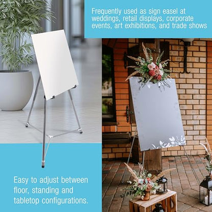 U.S. Art Supply 66" High Gallery Silver Metal Display Easel, Large | Adjustable Height Aluminum Portable Easel Stand, Sign Display, Holds 25 lbs - Floor & Tabletop Easels, Painting Stand