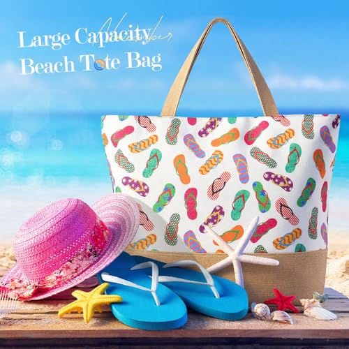 Trifabricy Beach Bags for Women,Waterproof Straw Beach Tote Bag With Zipper - color: Slippers