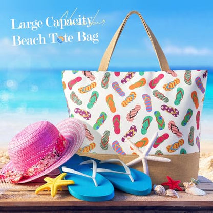 Trifabricy Beach Bags for Women,Waterproof Straw Beach Tote Bag With Zipper - color: Slippers