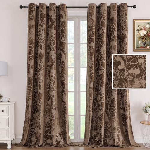 H.VERSAILTEX Velvet Birds and Lotus Curtains for Living Room 84" L, Caramel | Luxury Velvet, Room Darkening, Light Blocking, Noise Reducing, Thermal Insulated, Grommet Top, 52 X 84 Inch, 2 Panels - color: Lotus-caramel, size: 52"W x 84"L (Pack of 2)