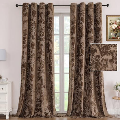 H.VERSAILTEX Velvet Birds and Lotus Curtains for Living Room 108"L, Caramel | Luxury Velvet, Room Darkening, Light Blocking, Noise Reducing, Thermal Insulated, Grommet Top, 52 X 108 Inch, 2 Panels - color: Lotus-caramel, size: 52"W x 108"L (Pack of 2)