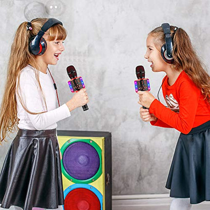 Amazmic Kids Karaoke Microphone Machine Toy Bluetooth Microphone Portable Wireless Karaoke Machine Handheld with LED Lights, Gift for Children Adults Birthday Party, Home KTV(Black Red) - color: Black Red