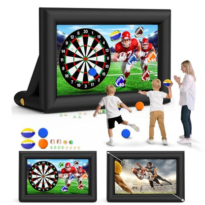 3-in-1 14FT Inflatable Projector Screen - Outdoor Movie Screen, Dart Board and Football Target with 120W Blower, Front/Rear Screen for Celebration & Outside Movie Night - size: 14FT