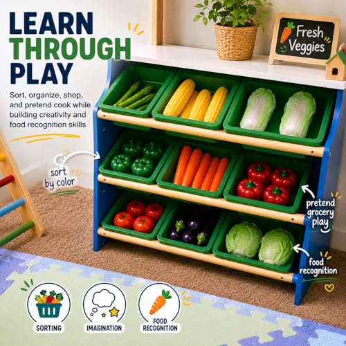 20 Pieces Play Vegetables Playset - Life-Sized Toy Food for Kids Kitchen, Healthy Farmer's Market Grocery Pretend Play Plastic Toy Set for Toddlers