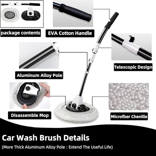 WillingHeart 15° Curved Car Wash Brush with Long Handle 43" Microfiber Cleaning Mop Telescopic Extension Pole for Caravan RV Truck Auto SUV Wheel Boat Exterior 2 in1 Carwash Duster Scratch Free, White - color: White