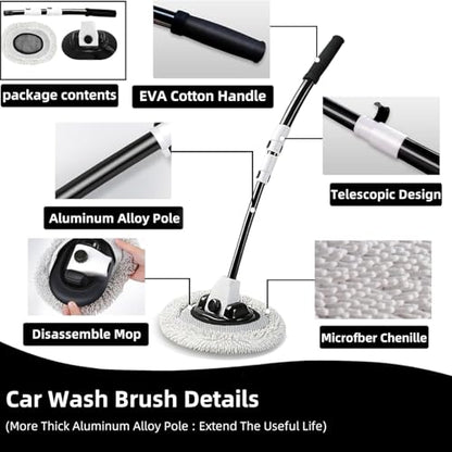 WillingHeart 15° Curved Car Wash Brush with Long Handle 43" Microfiber Cleaning Mop Telescopic Extension Pole for Caravan RV Truck Auto SUV Wheel Boat Exterior 2 in1 Carwash Duster Scratch Free, White - color: White