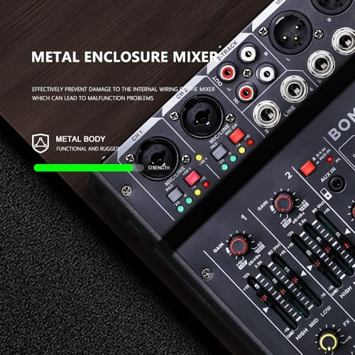 BOMGE 04M Audio Mixer, Sound Board Mixing Console with 4 Channel Digital USB Bluetooth 24 Sound Effect, Input 48V Phantom Power Stereo DJ Mixers for Recording, Live Streaming, Podcasting,Gaming