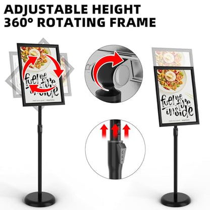 KOOV Sign Holder 8.5x11 inch Adjustable Floor Standing Holder Stand | Round Base, 2Pack Pedestal Design Sign Stand, Indoor/Outdoor Use, Advertisement Display - size: 8.5 x 11 Inches,2pack