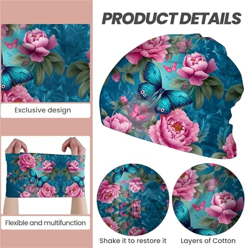 Art Owl Women's Slouchy Beanie Hat Cute Turban Hats Cancer Headwear Caps Baggy Skull Sleep Scarf - color: Pink Flower Butterfly