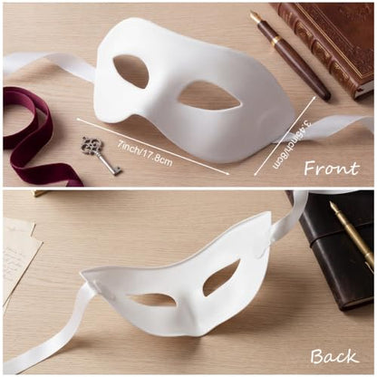 2 Pcs Men's Masquerade Mask Halloween Venetian Mask Half Face Ball Prom Make up for Cosplay Accessories Costume Party - color: White