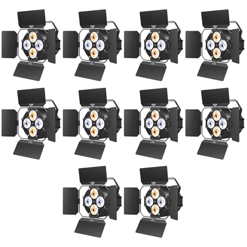 Stage Lights with Barn Doors, LED Par Lights Warm & Cool White COB Spotlights, Sound Activated DMX512 Professional Par Can Light for Theater Church Events Wedding Studio Concert 10 Packs - color: 10 PCS