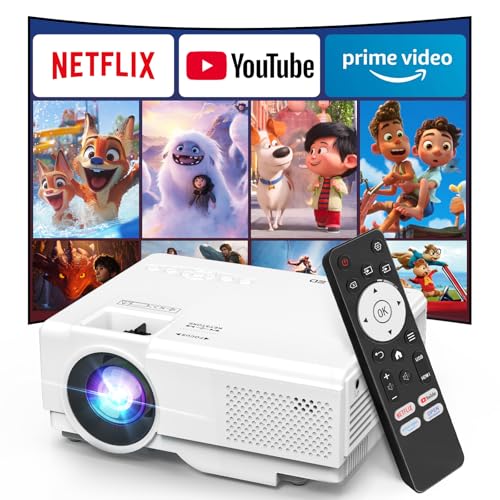 【Netflix include】Smart Projector with WiFi and Bluetooth, Apps Built-in | 1080P Mini Movie Projector, WiFi6 & 2-way Bluetooth, 50% Zoom, for Phone/PC/PS/ TV Stick/HDMI/USB, Timer shutdown - style: Netflix include