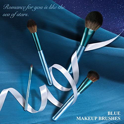 BS-MALL 14 Pcs Makeup Brushes Set with 1 Pcs Makeup Sponge – Essential Foundation Powder Concealers, Eye Shadows, Blush Makeup Brushes with Travel Makeup Case (Z-Blue) - color: Z-Blue